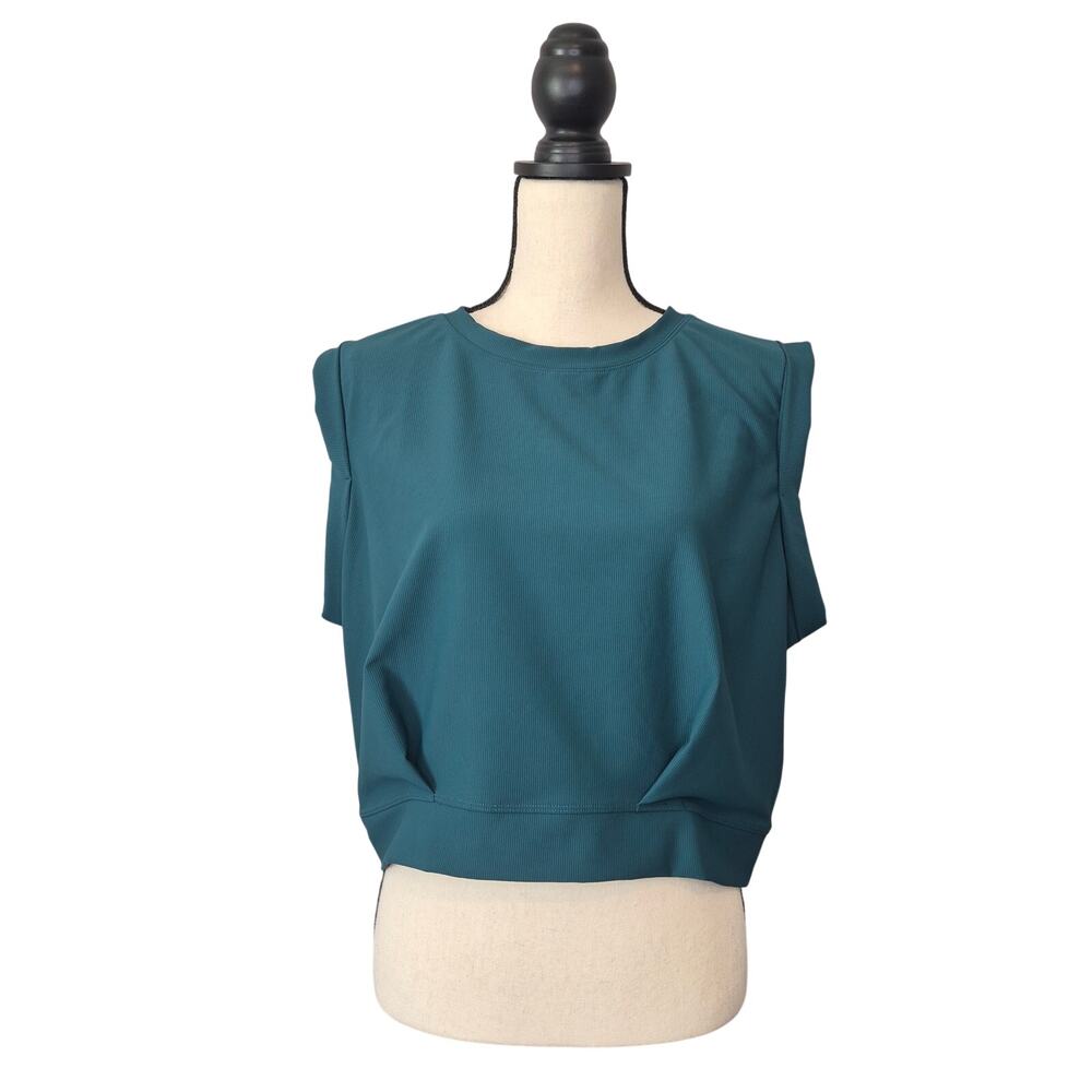 Halara Patitoff Teal Ribbed Cropped Muscle Tank Top Gym Workout Womens Sz XL NWT